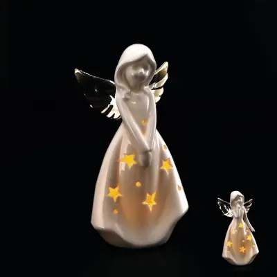Kipec angelček z led lučko 8,5x6xh16cm / keramika