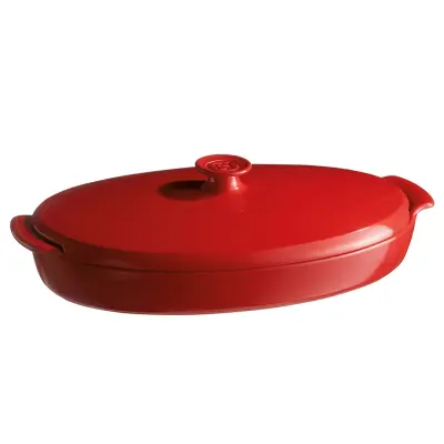 Pekač za ribo s pokrovom Papillote 41,5x24,5cm / ovalen / rdeč / keramika