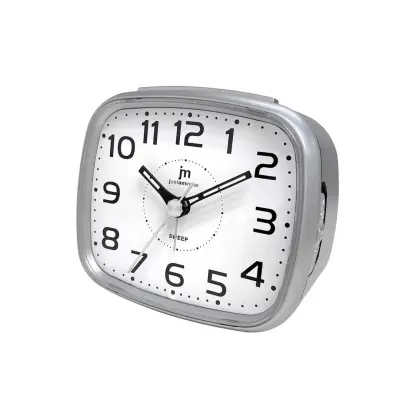 Budilka z lučko 9,8x8,5x4,8cm / pravokotna / srebrna / pvc