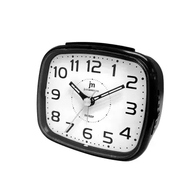 Budilka z lučko 9,8x8,5x4,8cm / pravokotna / črna / pvc