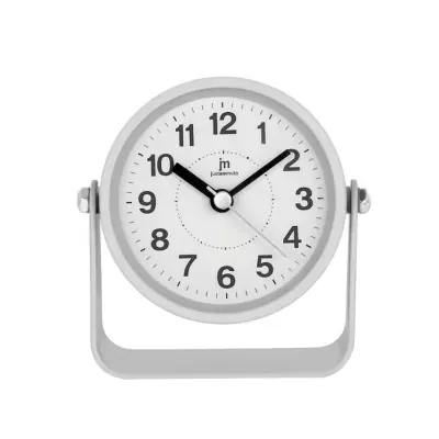 Budilka z lučko 8xh10,5cm / JA7116B / bela / kovina