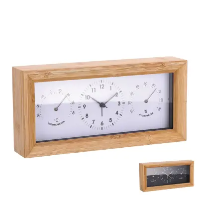 Namizna ura termometer, higrometer 27x5xh13cm / več barv / les, plastika