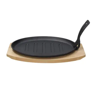 Ponev z lesenim podstavkom Fusion Taste 32x17xh2cm / ovalna / ghisa, les