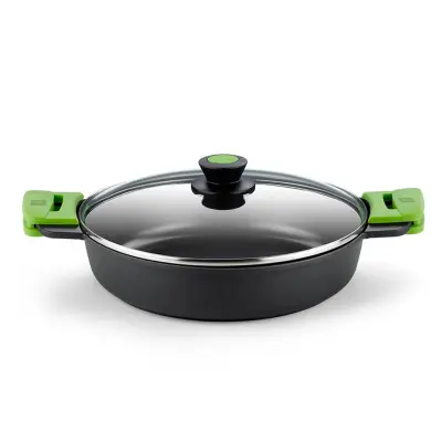 Nizka kozica s pokrovom in prijemalkami Prior28cm / indukcija / aluminij, prevleka proti prijemanju