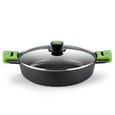 Nizka kozica s pokrovom in prijemalkami Prior 36cm / indukcija / aluminij, prevleka proti prijemanju