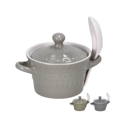 Kozica s pokrovom in žličko 180ml / več barv / keramika