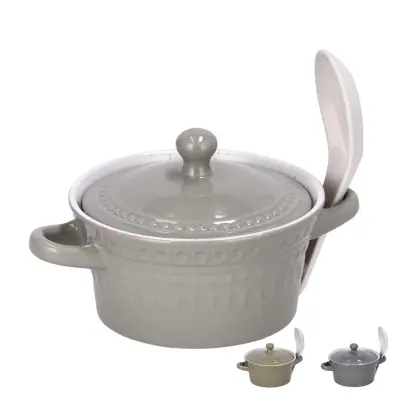 Kozica s pokrovom in žličko 320ml / več barv / keramika
