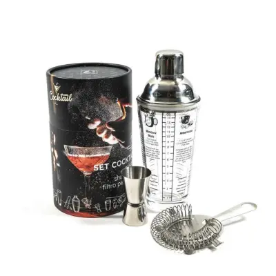 Set mešalnik za koktajl - cocktail Shaker 400ml, merica, cedilo / 3 kos / steklo, inox