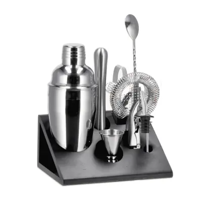 Set mešalnik za koktajl - cocktail Shaker750 ml s podstavkom / 8 kos / inox, les