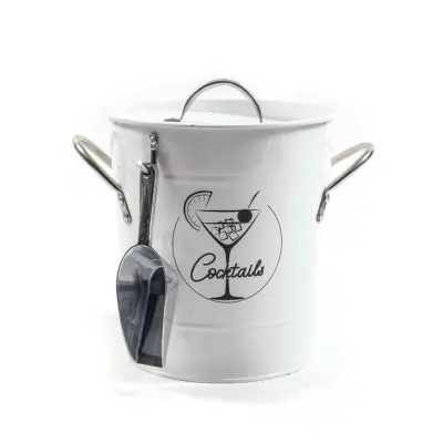 Posoda za led z vlopatko h21cm / bela / kovina, pvc