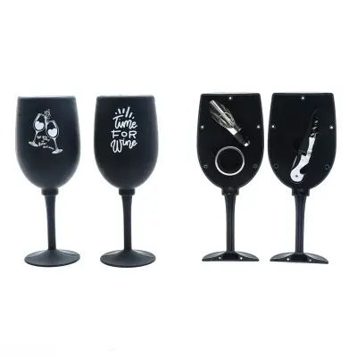 4-delni set za vino Sommelier / kelih / več napisov / inox, plastika