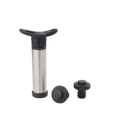 Ročna vakuumska črpalka za vino + 2 zamaška / črn / inox, pvc