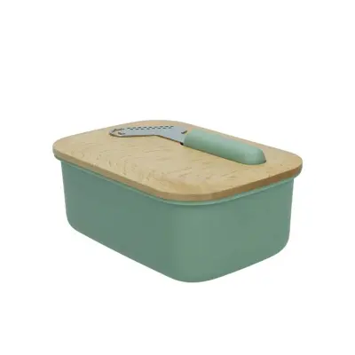 Posoda za maslo z nožem / 17x11,5xh6cm / zelena / pp, les