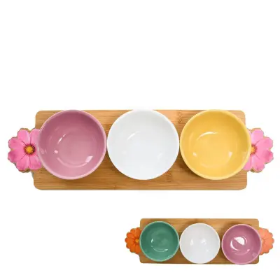 Set skledica Roža 41x12xh6cm / več barv / keramika, les