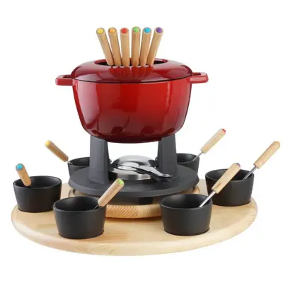 Fondi ghiza vrtljiv podstavek / 24-delni / rdeč / litoželezo, les