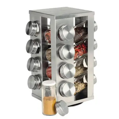 Začimbnik 16-delni na vrtljivem stojalu 14x14xh28cm / inox, steklo