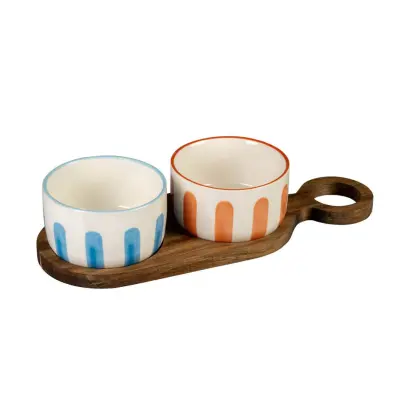 Set servirne skledice Stones 27,5x10cm / 2 kos / črte / keramika, les