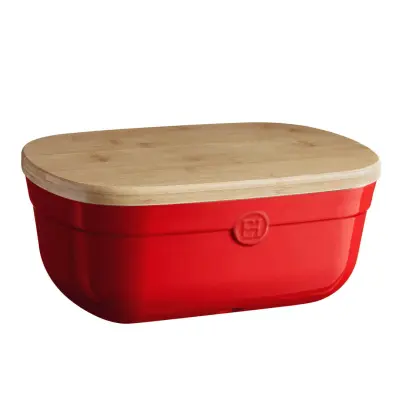 Posoda za kruh Bread Box 35,5x24,5xh15,8cm / 6,8l / rdeča / keramika, les