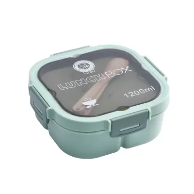 Posoda za hrano s priborom Lunch Box 1200ml / zelena / plastika, silikon