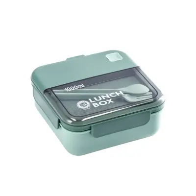 Posoda za hrano s priborom Lunch Box 1000ml / zelena / plastika, silikon