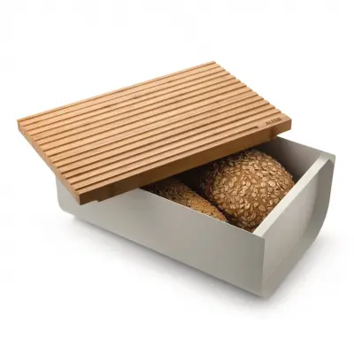 Mattina posoda za kruh z lesenim pokrovom 34x21xh14cm / bela / kovina, les