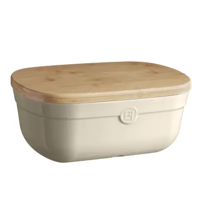 Posoda za kruh Bread Box 35,5x24,5xh15,8cm / 6,8l / krem / keramika, les