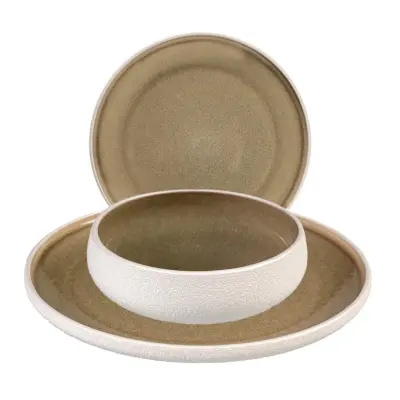 12-delni set krožnikov Stones / rjav / keramika