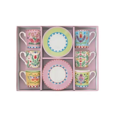 Set  skodelica za črno kavo s podstavkom Spring Folk 100ml / 6 kos /  porcelan