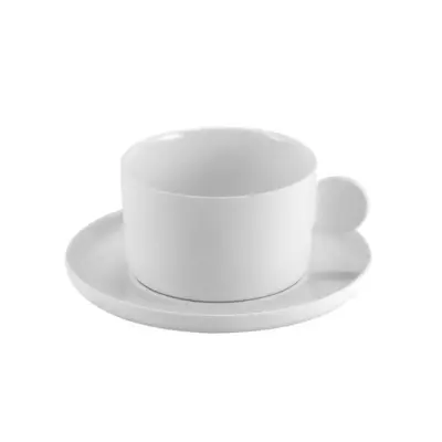 Skodelica za čaj s podstavkom Aphros 220ml / bela / porcelan