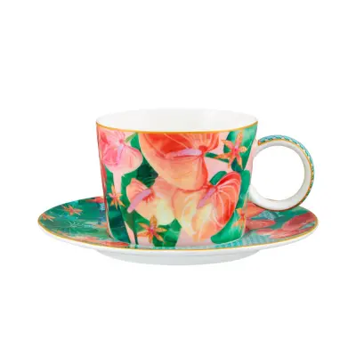 Skodelica za čaj s podstavkom Tropicana 250ml / roza / porcelan