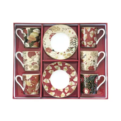 Set skodelica za črno kavo s podstavkom Kimono 100ml / 6kos / porcelan, les