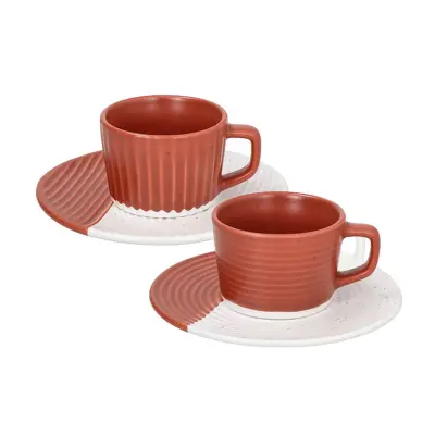 Skodelica za črno kavo s podstavkom Rice 90ml / 2 kos / rjava / porcelan