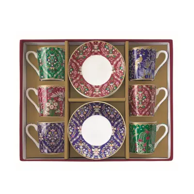 Set skodelica za črno kavo s podstavkom Eclectic Chic 100ml / 6kos / porcelan, les