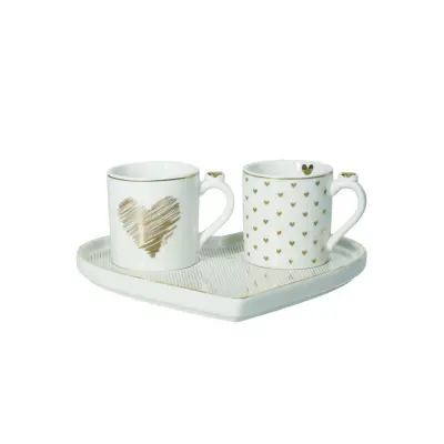 Set skodelica za kavo na podstavku Amore Mio / črte / 3 kos / porcelan