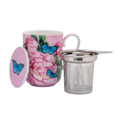 Skodelica s cedilom - tisana Posey 340ml / Cabbage Roses / porcelan, inox