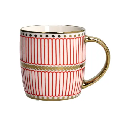 Lonček Graffiti 360ml / rdeče črte / porcelan