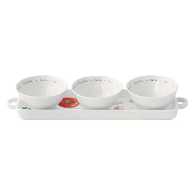 Home&Kitchen servirni podstavek 36x15,5cm + set3 skledice 10 cm / porcelan