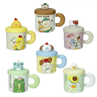 Otroški lonček s silikonskim pokrovom in slamico 380ml /več motivov / porcelan, silikon