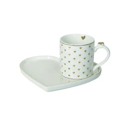 Set skodelica za čaj na podstavku Amore Mio / črte / 2 kos / porcelan
