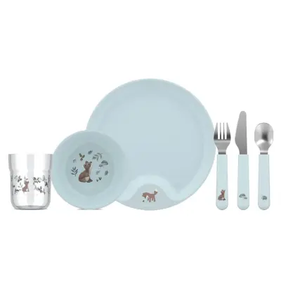 Otroški jedilni set Mio Forest Friends / 6-delni / inox, plastika