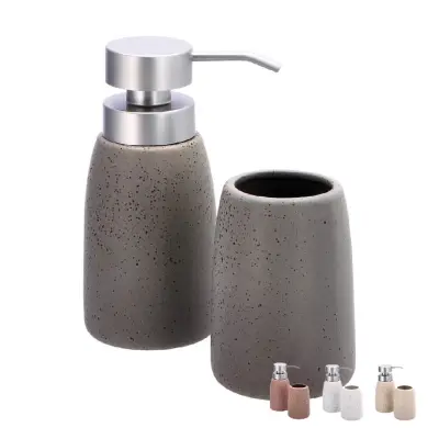 Set dozator za tekoče milo in kozarec za zobne ščetke Stone / več barv / keramika