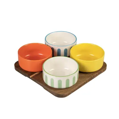 Set servirne skledice Stones 20x21cm / 4 kos / keramika, les