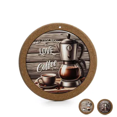 Podstavek za kozico Coffee 20cm / več napisov / keramika, pluta