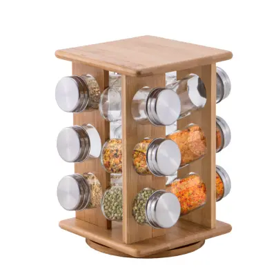 Začimbnik 12-delni na vrtljivem stojalu 15x15xh23cm / les, steklo, inox