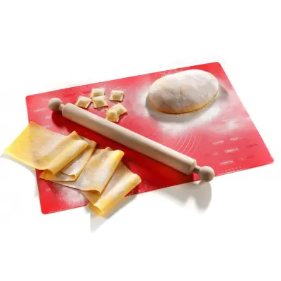 Silikonska podlaga za valjanje + valjar Foglio Chef 60x40cm / silikon, les