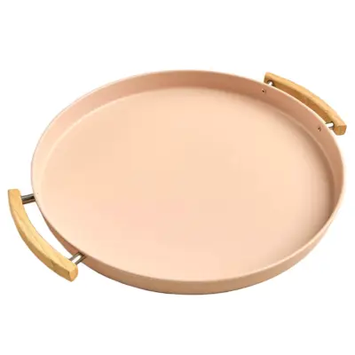 Pladenj Pantone 43,5x37cm / okrogla / moka krem / kovina, les