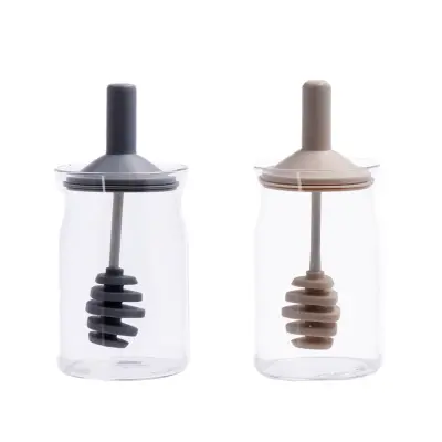 Doza z žličko za med 7xh14cm / več barv / steklo, PVC