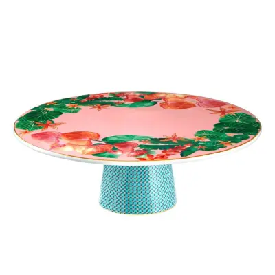 Krožnik s podstavkom Tropicana 28cm / roza / porcelan