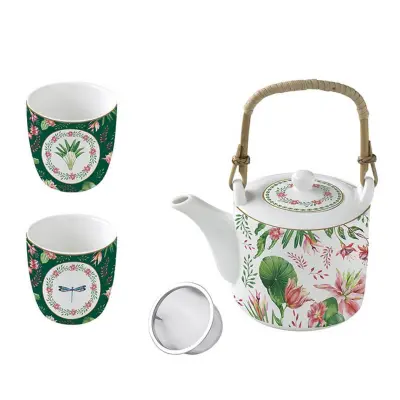 Set čajnik 600ml + 2 kozarca 160ml Botanic Chic / 3 kos / porcelan