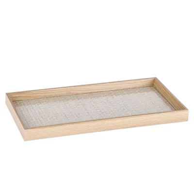 Pladenj 40x20xh4cm / pravokoten / les, steklo